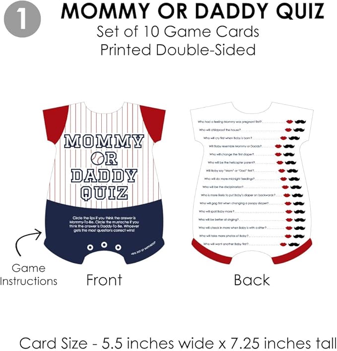 Big Dot of Happiness Batter Up - Baseball - 4 Baby Shower Games - 10 Cards Each - Who Knows Mommy Best, Mommy or Daddy Quiz, What’s in Your Purse and Oh Baby - Gamerific Bundle