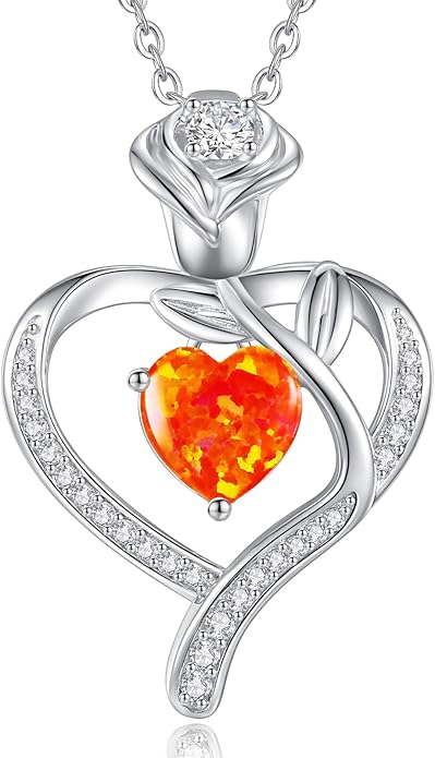 LOUISA SECRET Rose Flower Heart Birthstone Necklaces for Women, 925 Sterling Silver Fine Jewelry, Pendant Heart Necklaces Birthday Anniversary Christmas Gift for Women Wife Mom Girlfriend Lady