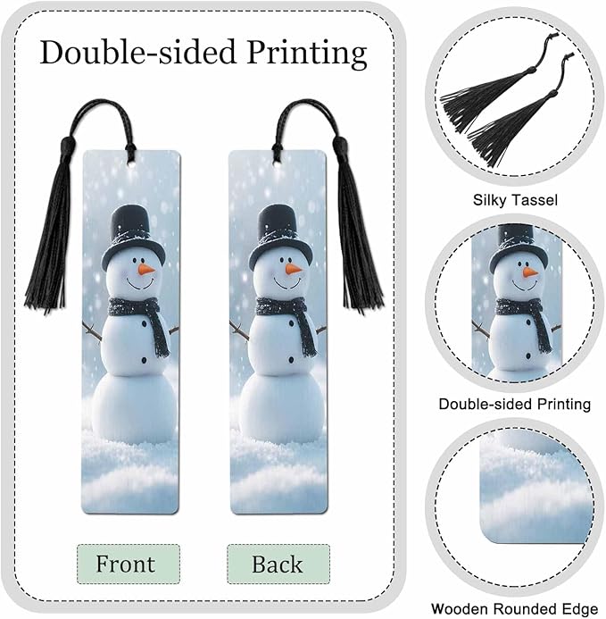 Snowman Bookmarks Set 5 with Tassels Winter Christmas Wooden Bookmarks for Reading Women Men Students Teachers School Supplies