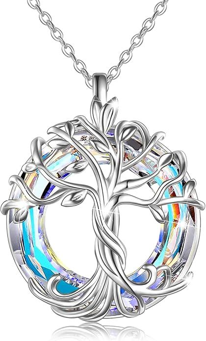 TOUPOP Tree of Life Necklace 925 Sterling Silver Family Tree Pendant Austrian Crystal Jewelry Valentines Day Birthday Gifts for Women Mom Wife Her