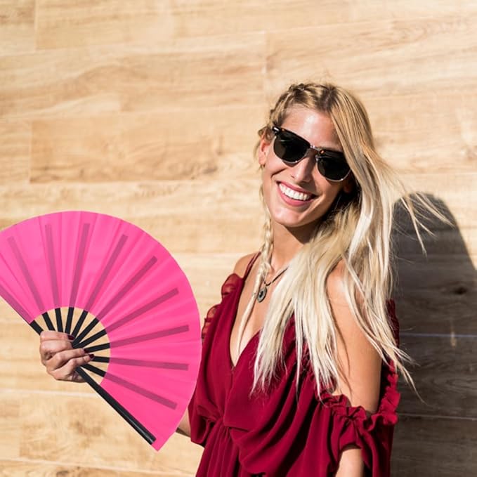 4 Pack Large Folding Hand Fan, Plastic Hand Held Folding Fans Chinese Kung Fu Hand Fan Decorative Folding Fans for Dance, Performance, Festival or Home Decorations(Pink)