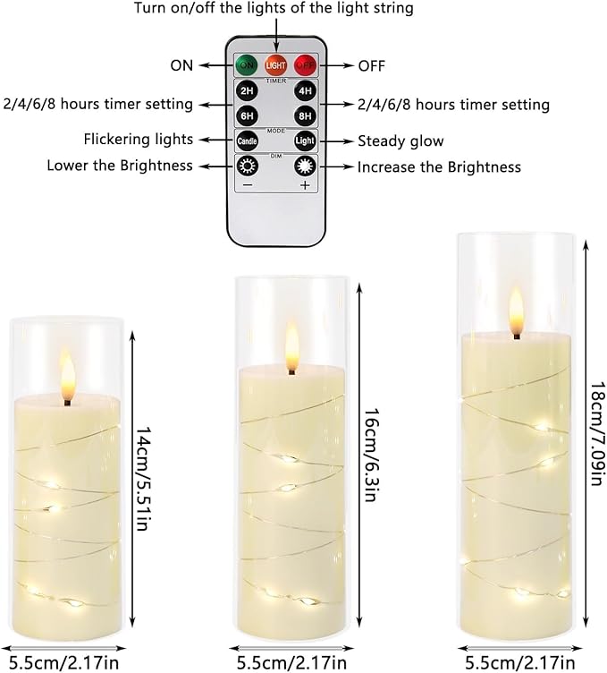 24-Piece Ivory Flameless LED Candles with Remote, Embedded Fairy Lights for Christmas Decor. Battery-Powered with Timer, Safe & Elegant for Cozy Romantic Home, Wedding, Party.