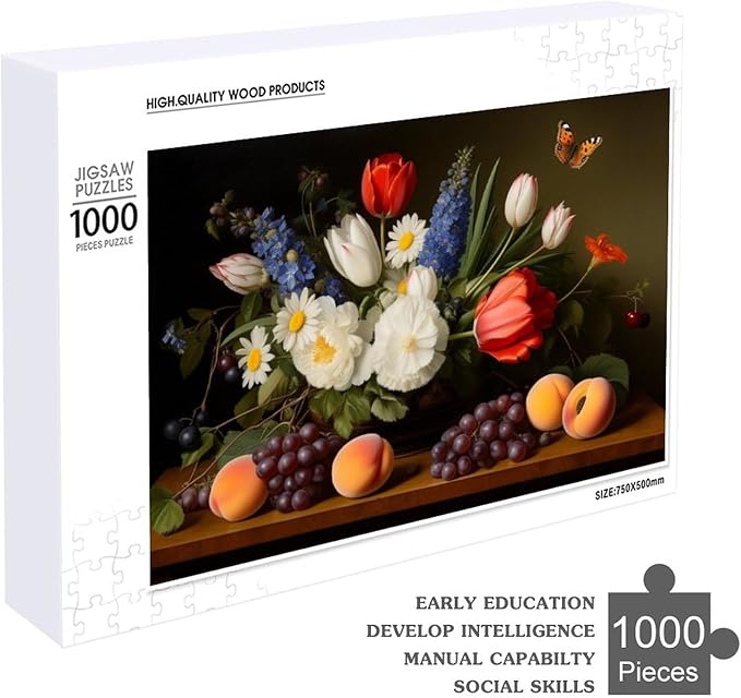 Wooden Puzzle - Vase Flower Grapes Peaches Wooden Puzzles for Adults 1000 Pieces Challenge Puzzles，Educational Games，Family Puzzles，Unique Gifts for Wall Art ，Funny Puzzles