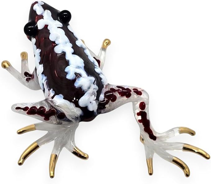 WitnyStore 5¼" Dark Red White Frog Artistic Blown Glass Figurine Premium Hand-Blown Statue Tabletop Decoration Unique Collectible for Adult Collectors Handcrafted Elegant Home Room Decor