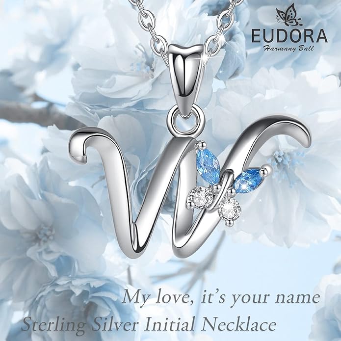 EUDORA Sterling Silver Butterfly Initial Necklaces for Women, Elegant Letter Neckles Personalized Gift for Mother, Sister, Daughter, 18 inch Chai