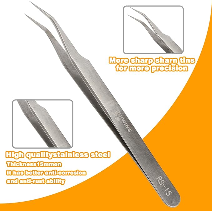 Precision Tweezers Set, 6 PCS Extra Thick Stainless Steel, Non-Magnetic, Heat Resistant for Electronics, Soldering, Jewelry, Craft, and Laboratory Work