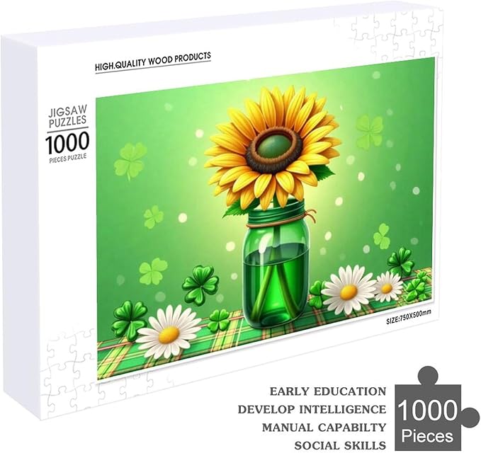 Wooden Puzzle - St Patrick's Day Gnome Wooden Puzzles for Adults 1000 Pieces Challenge Puzzles，Educational Games，Family Puzzles，Unique Gifts for Wall Art ，Funny Puzzles