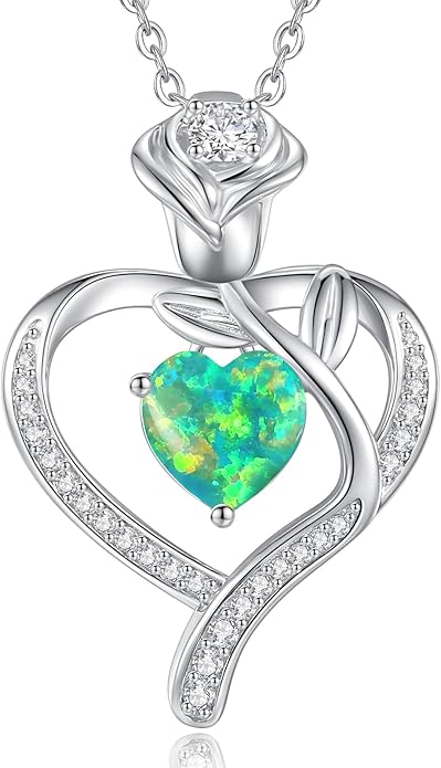 LOUISA SECRET Rose Flower Heart Birthstone Necklaces for Women, 925 Sterling Silver Fine Jewelry, Pendant Heart Necklaces Birthday Anniversary Christmas Gift for Women Wife Mom Girlfriend Lady