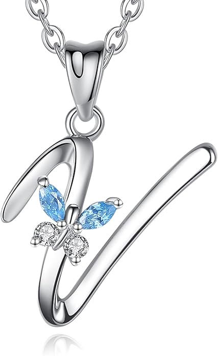 EUDORA Sterling Silver Butterfly Initial Necklaces for Women, Elegant Letter Neckles Personalized Gift for Mother, Sister, Daughter, 18 inch Chai