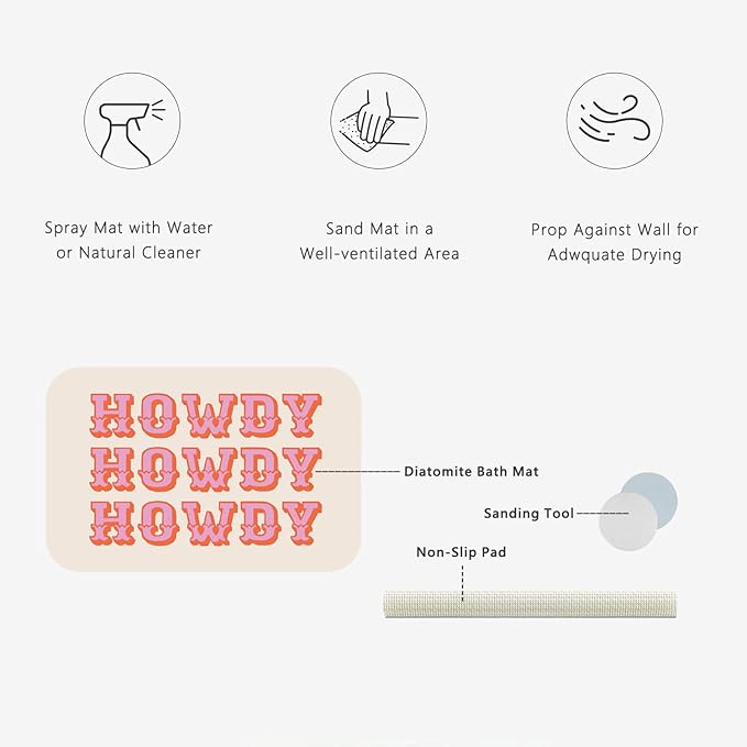 Howdy Patterns Diatomite Stone Bath Mat Diatomaceous Earth Shower Mat Quick-Dry, Non-Slip, Easy to Clean for Bathroom Floor
