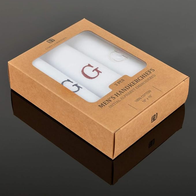 Initial Handkerchief for Men, Monogrammed Boxed 3 Piece Set,100% Cotton