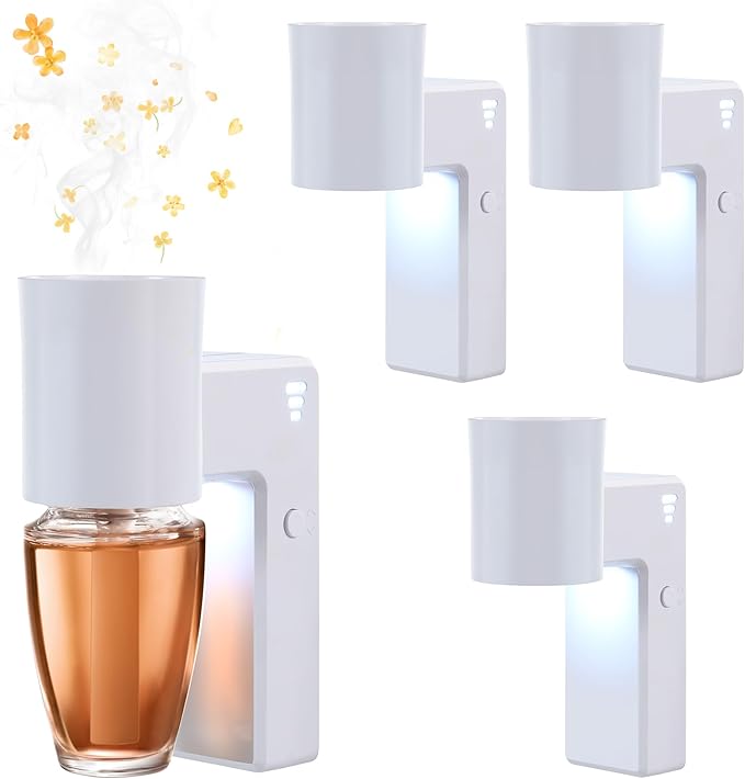 4 Pcs Wall Fragrance Plug in with Night Light Compatible with Bath and Body Works Wallflowers, with 3-Speed Adjustable Fragrance Essential Oil Diffuser for Home, White