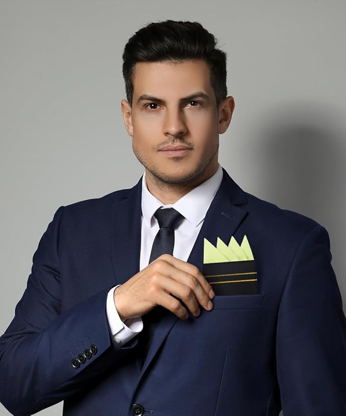Premium Pre-Folded Four-Point Suit Pocket Square for Men with Sewn Pocket Fold