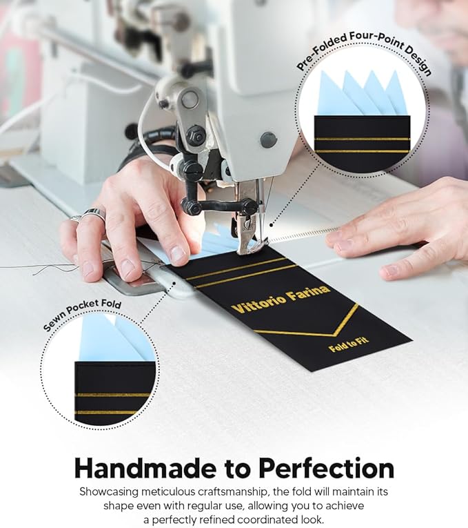Premium Pre-Folded Four-Point Suit Pocket Square for Men with Sewn Pocket Fold