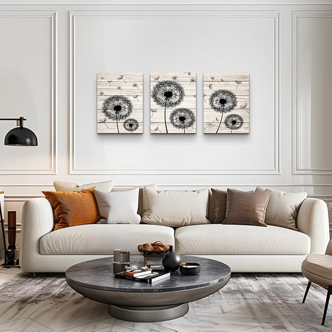 Wall Decor For Living Room Canvas Wall Art For Bedroom Fashion Wall Decorations For Kitchen Abstract Paintings Office Decor Black Dandelion Flowers Hang Pictures Artwork Home Decoration 3 Pieces