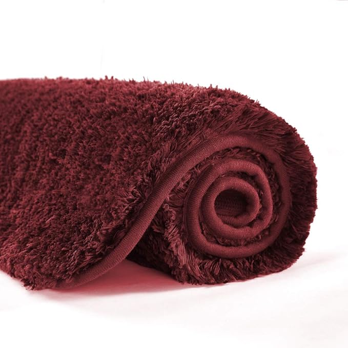 Suchtale Non Slip Bath Mat (20 x 32, Red) Water Absorbent Soft Microfiber Shaggy Bathroom Rug Machine Washable Thick Plush Shower Mat