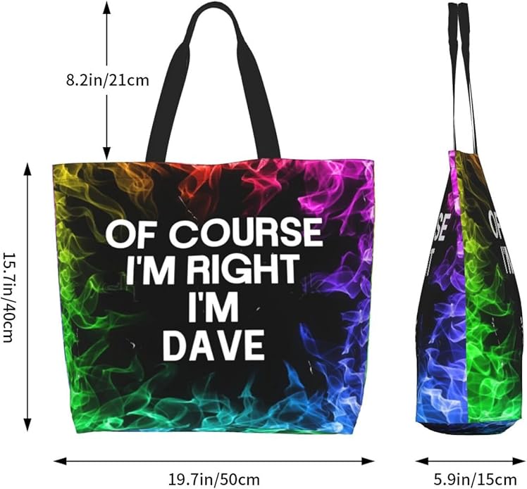of Course I'm Right I'm Dave Large Reusable Eco-friendly Shopping Bags Portable Storage Handbag