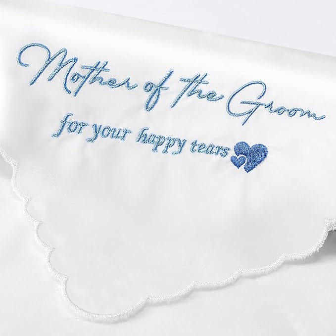 Wedding Handkerchief Something Blue for Bride, Mother Father of the Brides Groom Gifts, Embroidered Happy Tears Cotton Hanky