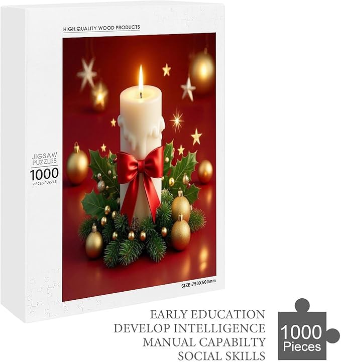 Jigsaw Puzzles for Adults 1000 Piece - Christmas Atmosphere Candle Light，Merry Christmas Themed Wooden Puzzles，Family Puzzles，Funny Puzzles，Stress Relief Games，Puzzle Games