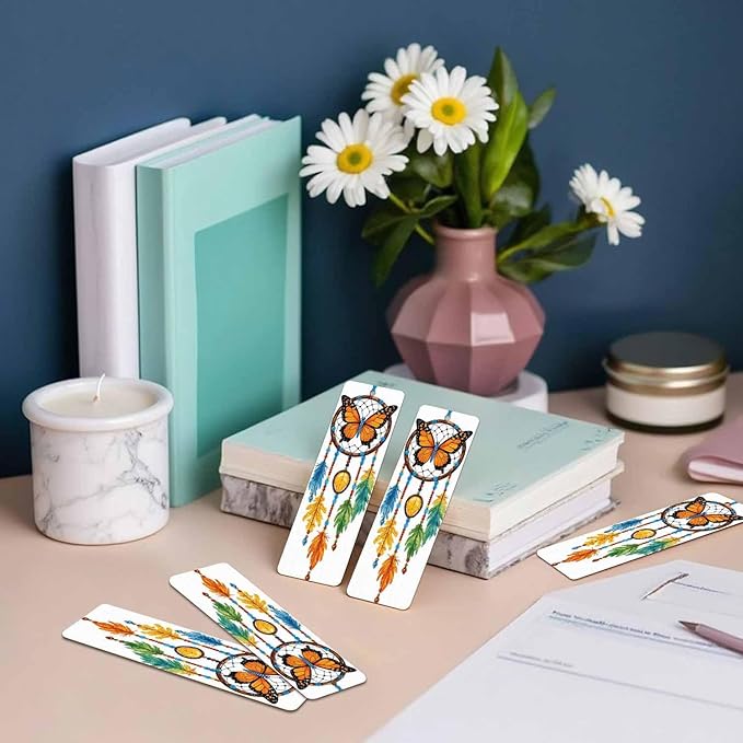 Tribal Dreamcatcher Bookmarks 5 Pcs Magic Tribal Feathers Butterfly Wooden Bookmark with Tassels for Reading Book Lovers Gift Office School Readers Teacher