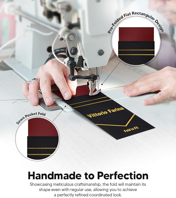 Premium Pre-Folded Four-Point Suit Pocket Square for Men with Sewn Pocket Fold