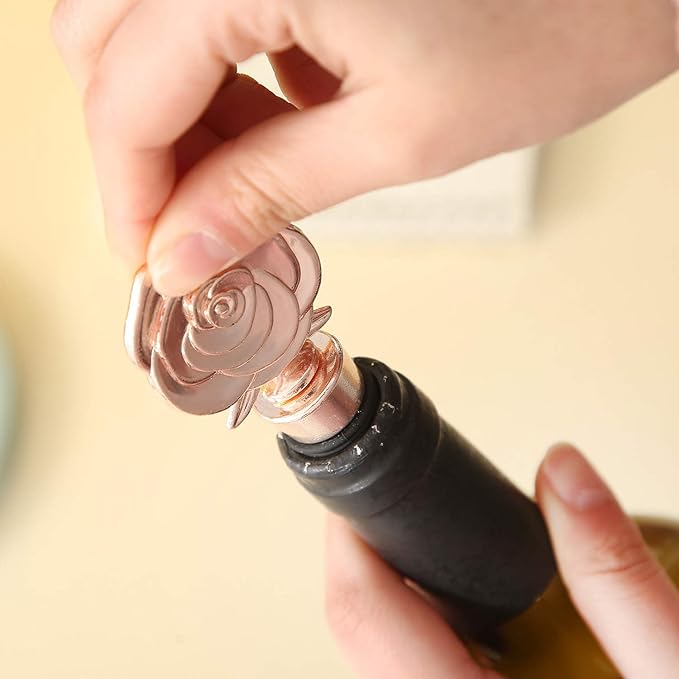 12 pcs Wine and Beverage Bottle Stoppers for Birthday Wedding Favor Bridal Party Shower or Engagement Souvenir Gift Supplies,Party Favor for Guests (12, Rose Stopper)