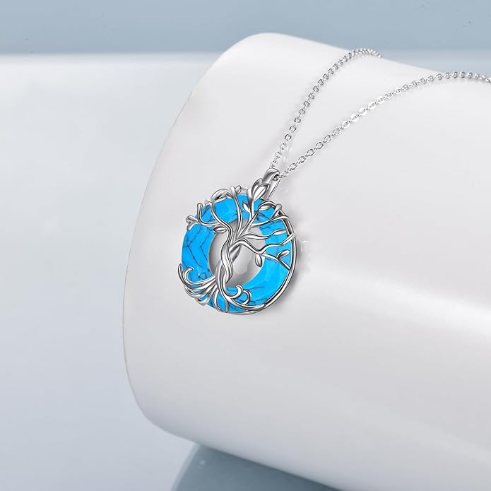 TOUPOP Tree of Life Necklace 925 Sterling Silver Family Tree Pendant Austrian Crystal Jewelry Valentines Day Birthday Gifts for Women Mom Wife Her