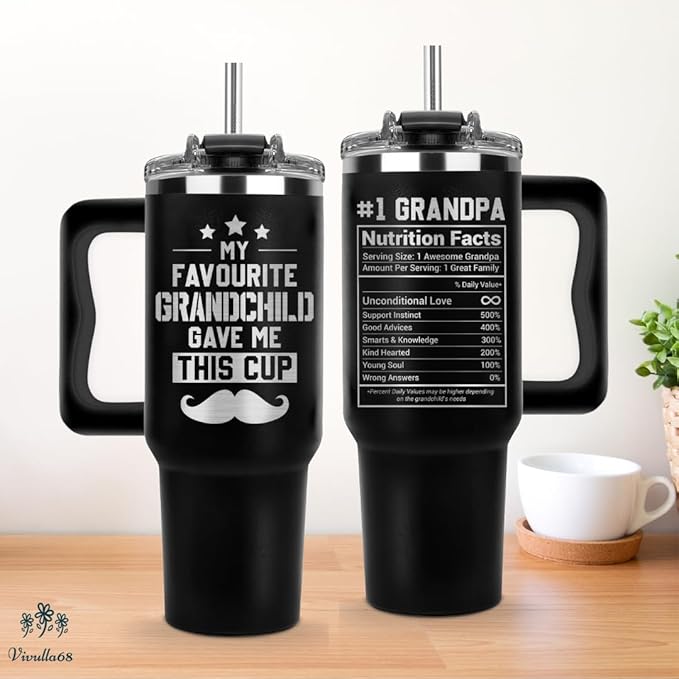 Vivulla68 Christmas Gifts for Grandpa - My Favorite GrandChild Gave Me This Cup Tumbler 40Oz - Grandpa Birthday Gifts from Grandkids, Granddaughter, Grandson - Grandfather Mug, Present for Granddad