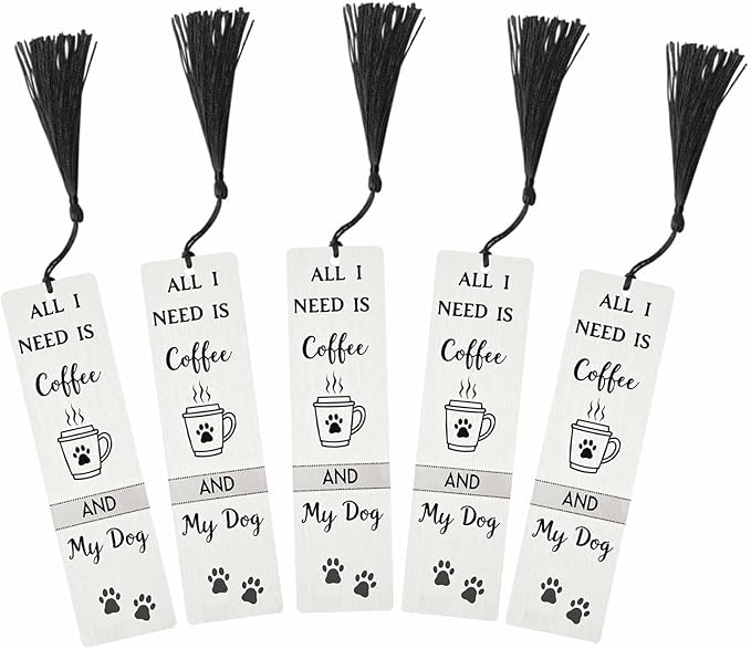 Dog Paw 5 Pcs Bookmarks Coffee All I Need Wooden Bookmarks with Tassel for Students Reader Teachers Book Lovers