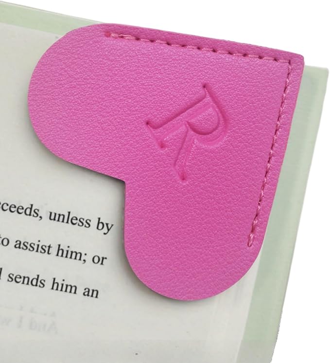 MOTEERLLU Personalized Leather Heart Bookmark with Initials, Handmade, Letter Cute Custom Corner Book Marks for Reading Women, Teachers, Students, Book Lovers, Book Accessories(Rose,R)