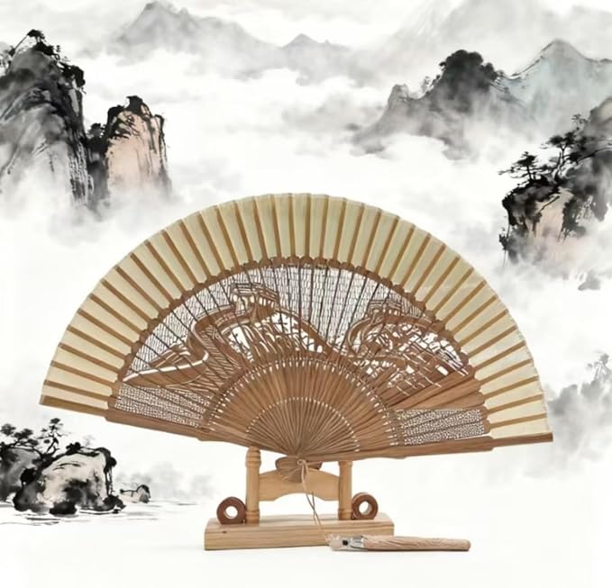 Hand Fan for Vintage Japanese Bamboo Silk Elegant for Dance Music Festival Wedding Church Decoration Party (The Great Wall, Medium)