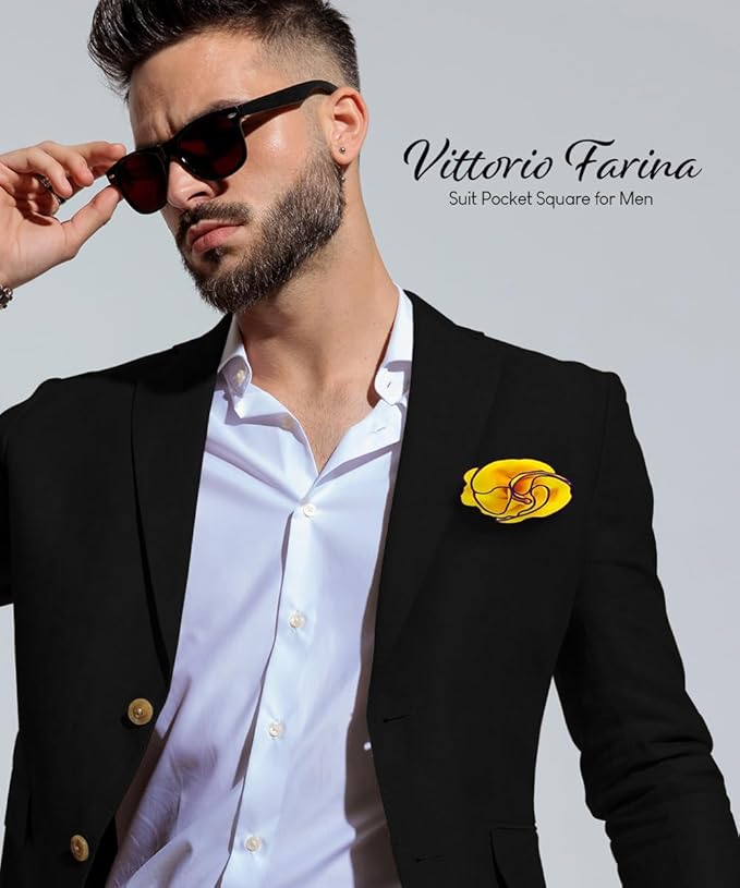 Premium Pre-Folded Four-Point Suit Pocket Square for Men with Sewn Pocket Fold