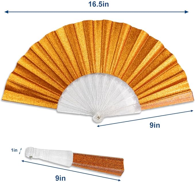 Flags Importer Glitter Orange Small Hand Fan (Clear Handle)