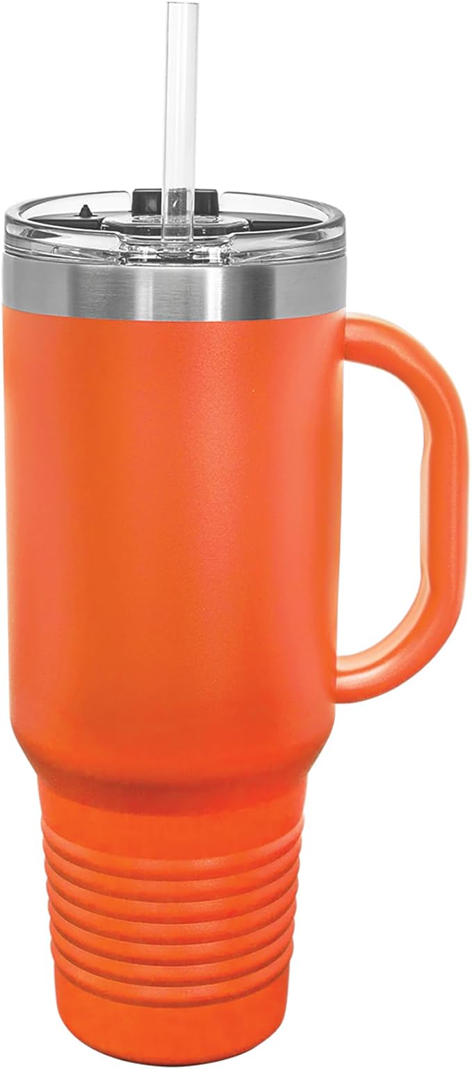 LaserGram 40oz Vacuum Insulated Travel Mug with Handle, Cup Cake, Personalized Engraving Included (Orange)