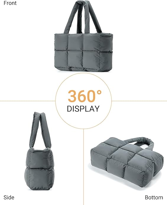 Herald Puffer Tote Bag for Women, Large Quilted Puffy Handbag Lightweight Satchel Purse with Cup Holder & Compartment