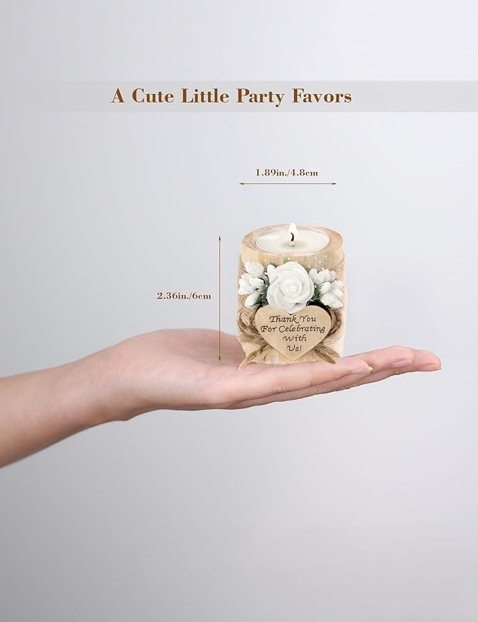 Ju's Favors 10 Piece Set of Wooden Tealight Candle Holders, Wedding Party Guest Favors, Thank You Favors, Guest Return Favors, Bridal Shower, Housewarming Gifts for Guests. (Light Brown+Rose)