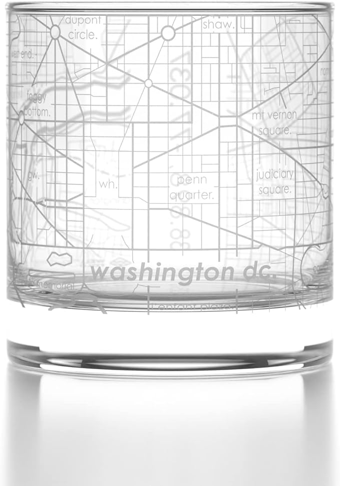 Well Told Engraved Washington DC Map Rocks Glass, Old Fashioned Whiskey Glass (11 oz, Clear) Etched Whiskey Glass, Gifts For Whiskey Lovers