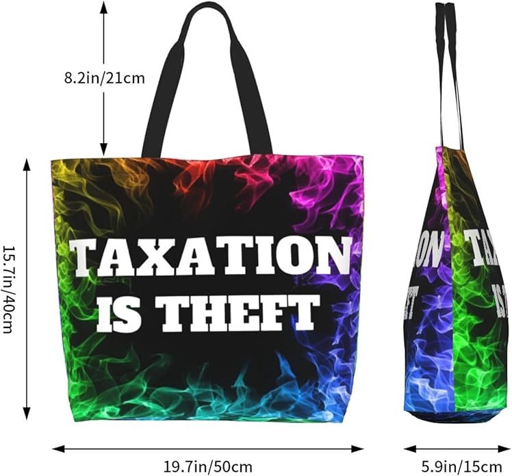 Taxation is Theft Large Reusable Eco-friendly Shopping Bags Portable Storage Handbag