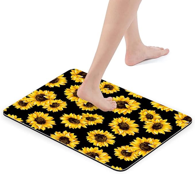 Yellow Sunflower Bathroom Mat, Non-Slip Super Absorption Bath Carpet with Rubber Backing, Fit Under Bathroom Doormat Floor Rugs for Shower Buthtub Sink, 17"x24"