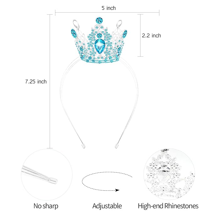 VELSCRUN Blue Crystal Tiara Headband, Crowns for Women, Princess Girls Tiaras, Royal Queen Crown Princess Quinceanera Headpieces for Birthday Prom Bride Wedding Pageant Party Hair Band