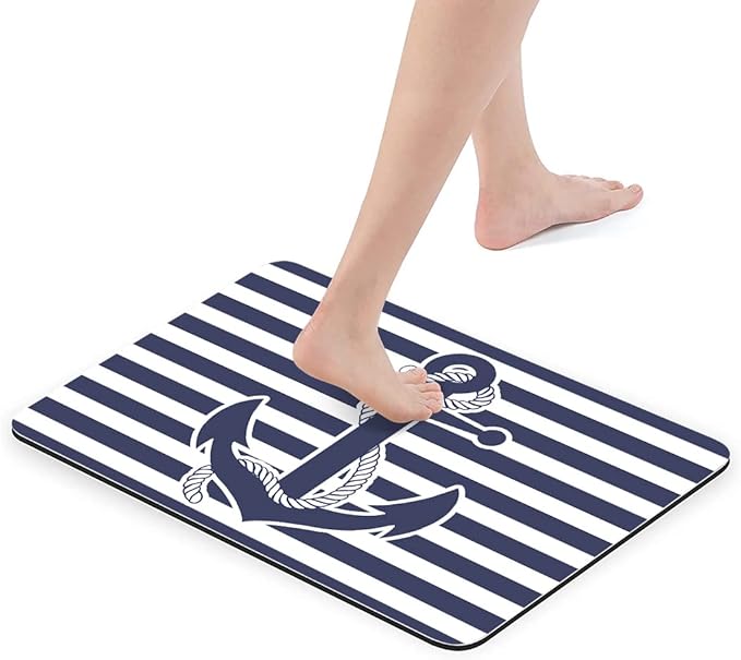 Nautical Anchor Bathroom Mat, Non-Slip Super Absorption Bath Carpet with Rubber Backing, Fit Under Bathroom Doormat Floor Rugs for Shower Buthtub Sink, 17"x24"