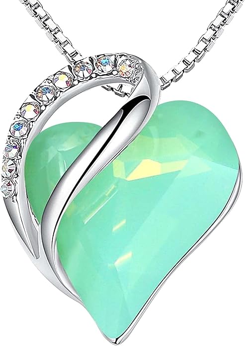 Leafael Valentine's Day Gift Necklaces for Women, Infinity Love Birthstone Heart Crystal Pendant, Birthday Anniversary Jewelry for Wife, Mom, and Her, Silver Plated, 18" + 2" Adjustable Chain