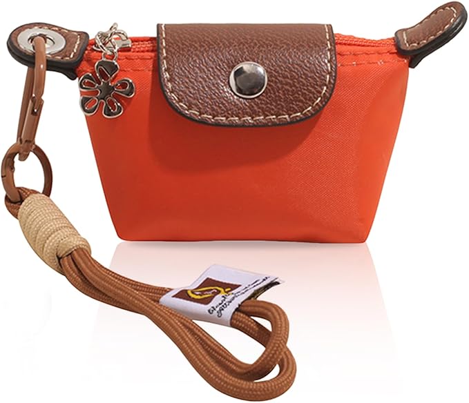 Mini Nylon Dumpling Bag for Women, Tiny Dumpling Coin Purse Keychain with Detachable Strap, Small Travel Wallet for Cards Keys Coins & Everyday Essentials (orange)