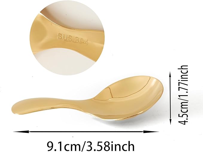 Gold Stainless Steel Short Handle Spoons 3 Pack Iridescent Round Dessert Spoons 304 Steel Mini Spoon Set for Coffee Ice Cream Tea Seasoning Rainbow （3.58 x 1.77Inch）
