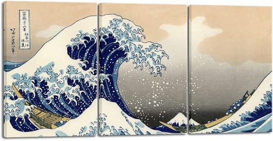 Wieco Art Great Wave of Kanagawa Katsushika Hokusai 3 Piece Modern Stretched Canvas Prints Artwork Abstract Pictures Paintings on Canvas Wall Art for Home Office Decorations Wall Decor