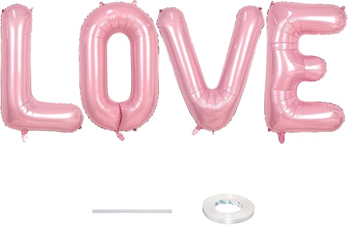 40-Inch Pastel Pink LOVE Balloons - Letter for Valentine's Day, Pearl Pink Alphabet Balloons for Couple Propose, Wedding, Marriage Anniversary Parties