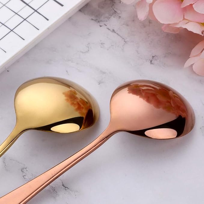Buyer Star 8 Pieces Stainless Steel Round Soup Spoon, 6.3 Inch Mirror Polished Spoon Cutlery, Dishwasher Safe (Mixed color)