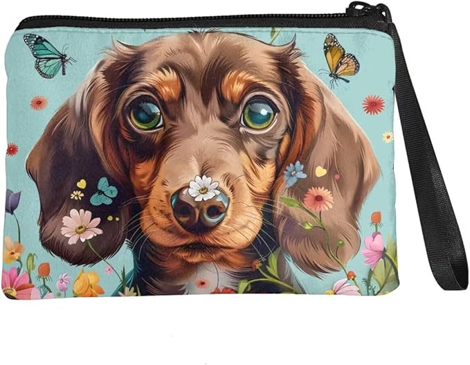 Dolyues Flower Dachshund Kids Coin Purse Cute Kids Change Purse Cute Money Pouch Animal Coin Pouch With Zipper for Christmas Birthday New Years Gifts
