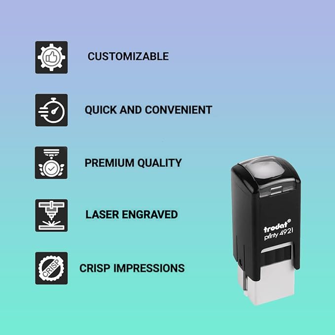 Customized Trodat Printy 4921 Self-Inking Rubber Stamp 1/2" x 1/2" Square Lipstick Size Water Base Ink