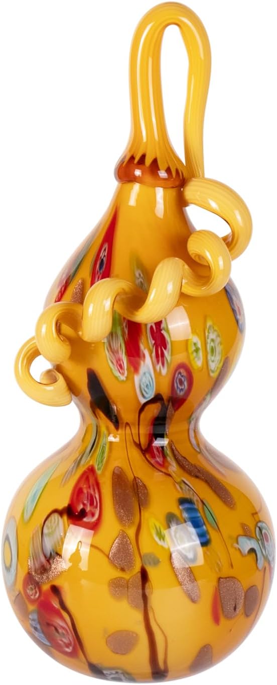 KAMMAK Gourd Glass Figurine, Handmade Blown Coloured Glaze Art Gourd Statue, Centerpiece Collectible Home Decor, Table Ornaments, Gift for Birthday Thanksgiving Christmas Decorations, QSKQ02